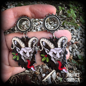 Krampus tunnels earrings Folklore Fairytales Krampus tunnel dangles Plugs Ear gauges Stretched ears Gauged ears Christmas tunnels Stretched lobes Body jewelry Winter Solstice Yuletide Christmas monsters 6mm 8mm 10mm 14mm 16mm 19mm 22mm 25mm 28mm 30mm