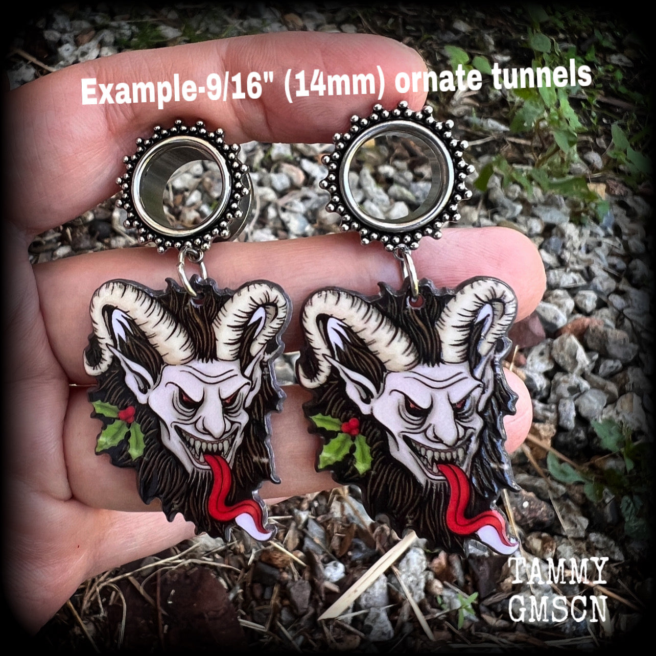 Krampus tunnels earrings Folklore Fairytales Krampus tunnel dangles Plugs Ear gauges Stretched ears Gauged ears Christmas tunnels Stretched lobes Body jewelry Winter Solstice Yuletide Christmas monsters 6mm 8mm 10mm 14mm 16mm 19mm 22mm 25mm 28mm 30mm