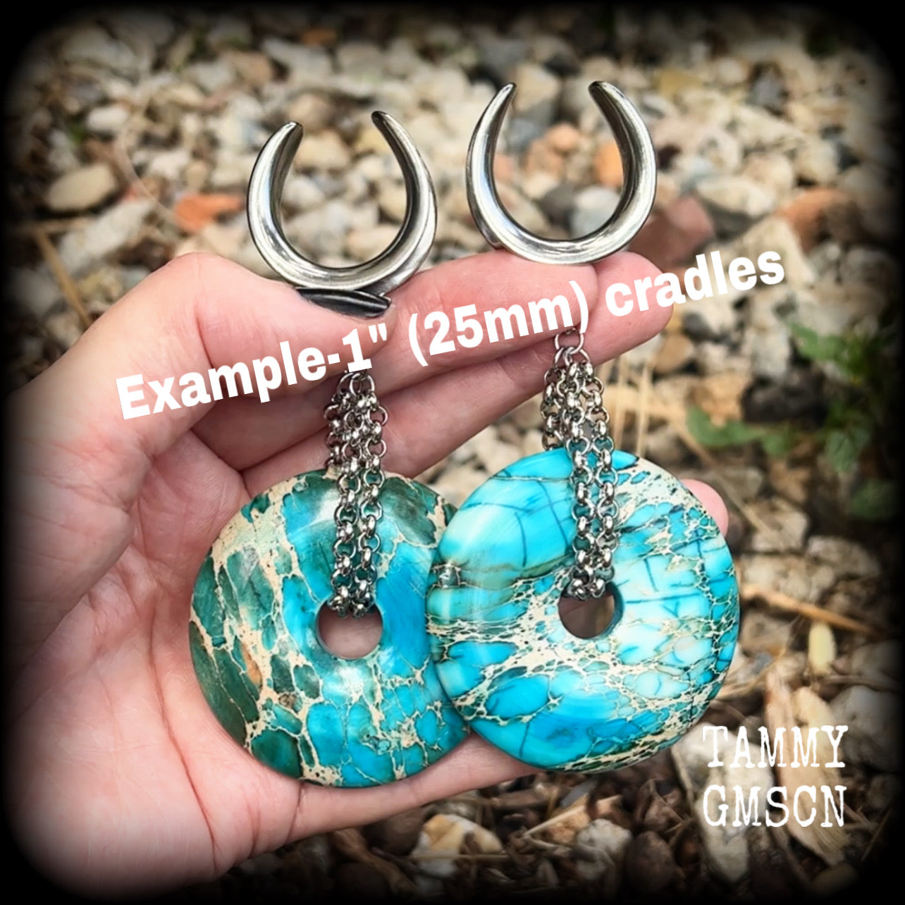 Turquoise ocean jasper gauged earrings-Gemstone ear weights