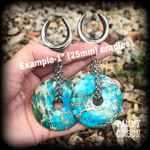 Turquoise ocean jasper gauged earrings-Gemstone ear weights
