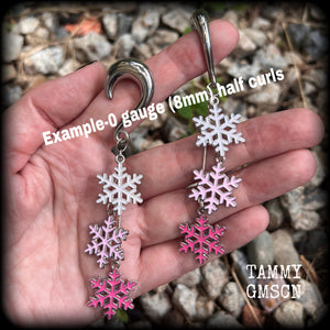 Festive earrings Christmas gifts 0 gauge ear weights 8mm ear gauges Ear hangers Gauged earrings Stretched lobes Gauged ears Snowflake ear weights Christmas body jewelry Christmas jewelry Xmas 4mm 6mm 8mm 10mm 12mm 14mm 16mm 19mm 22mm 25mm 28mm 30mm