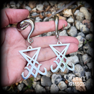 Sigil of Lucifer gauged earrings Satanic jewelry Occult jewelry Ear hangers Sigil jewelry Occult ear weights