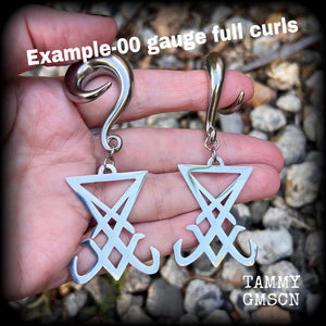 Sigil of Lucifer gauged earrings Satanic jewelry Occult jewelry Ear hangers Sigil jewelry Occult ear weights