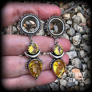 Citrine earrings Gemstone tunnel earrings Gemstone ear hangers 16mm tunnel dangles Gemstone ear weights 