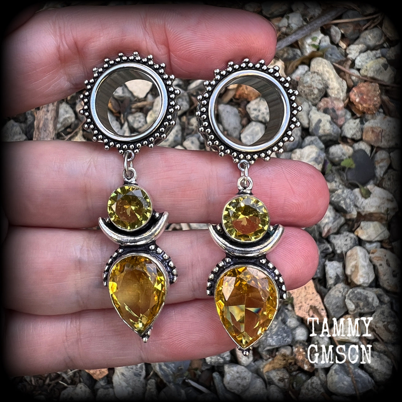 Citrine earrings Gemstone tunnel earrings Gemstone ear hangers 16mm tunnel dangles Gemstone ear weights 