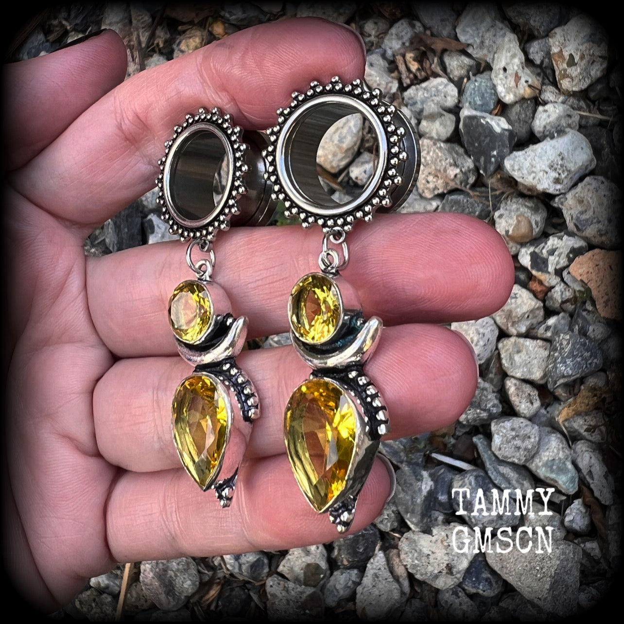 Citrine earrings Gemstone tunnel earrings Gemstone ear hangers 16mm tunnel dangles Gemstone ear weights 