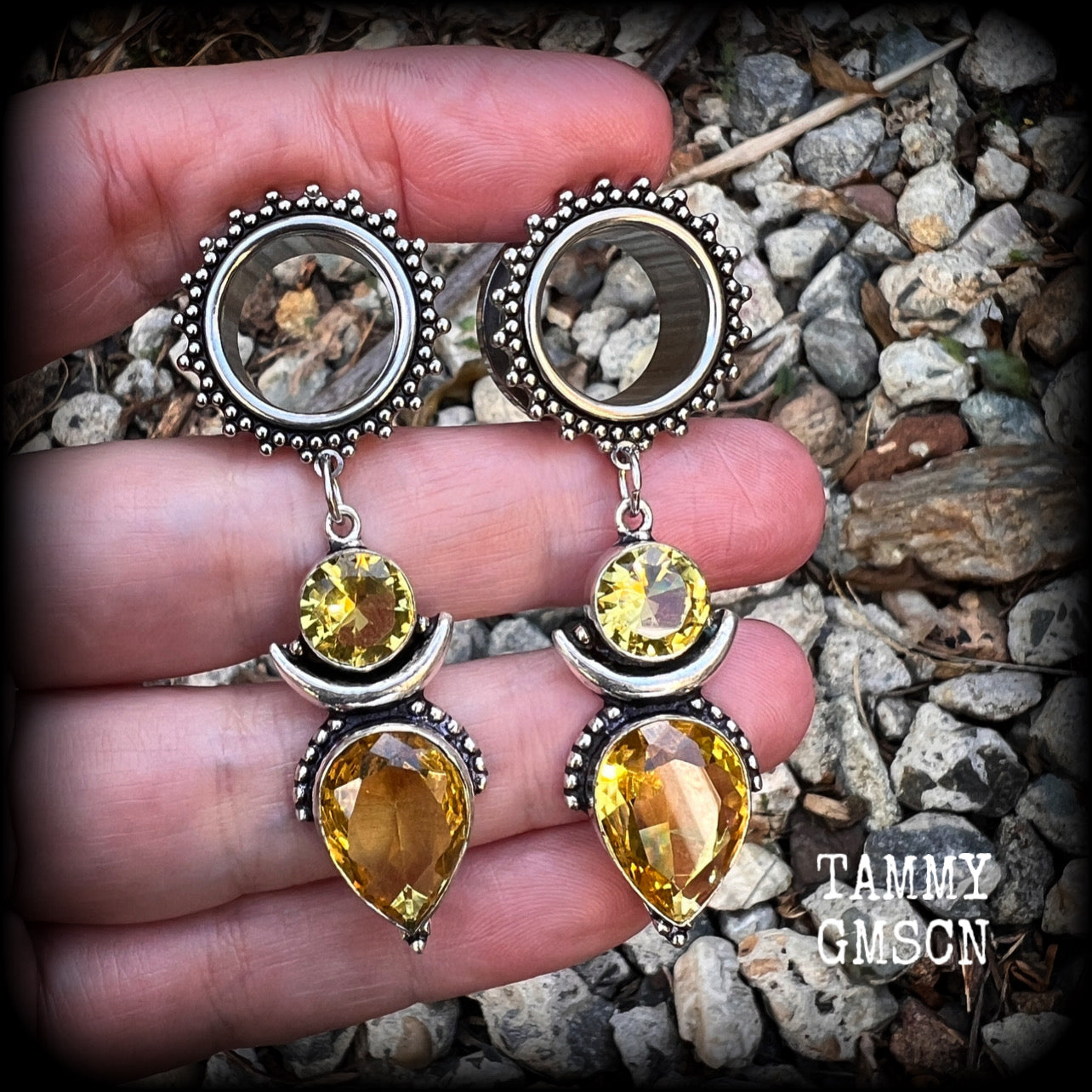 Citrine earrings Gemstone tunnel earrings Gemstone ear hangers 16mm tunnel dangles Gemstone ear weights 