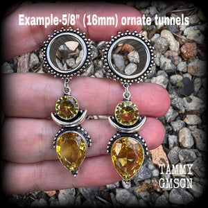 Citrine earrings Gemstone tunnel earrings Gemstone ear hangers 16mm tunnel dangles Gemstone ear weights 