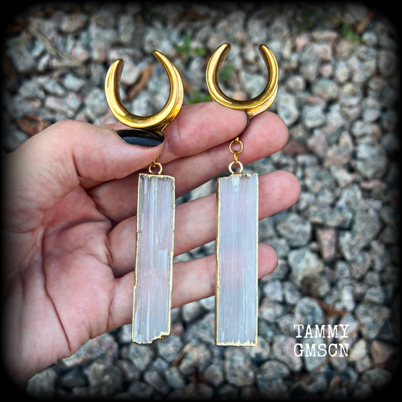 Selenite ear weights-Gemstone ear hangers