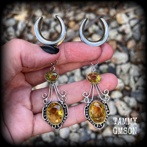 Citrine gauged earrings Gemstone body jewelry Gemstone ear hangers 19mm ear weights Tunnel dangles Gemstone ear weights 