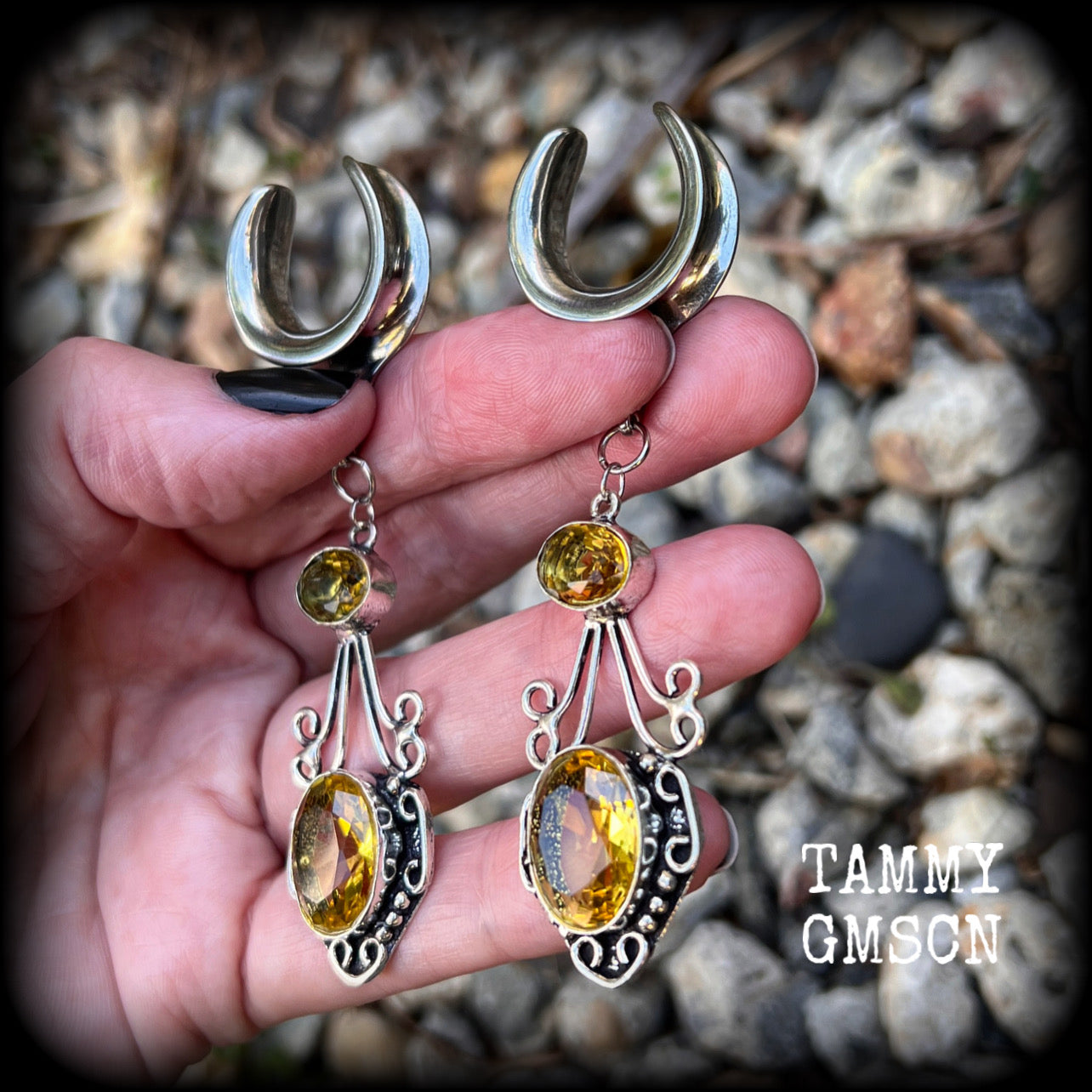 Citrine gauged earrings Gemstone body jewelry Gemstone ear hangers 19mm ear weights Tunnel dangles Gemstone ear weights 