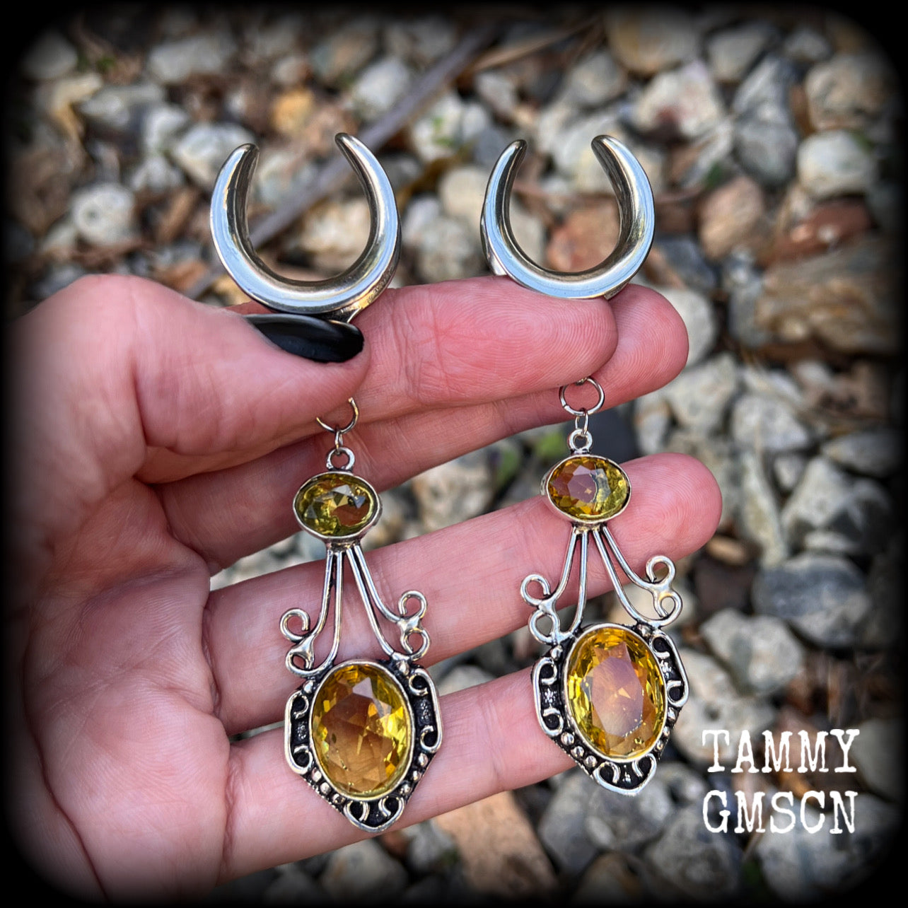 Citrine gauged earrings Gemstone body jewelry Gemstone ear hangers 19mm ear weights Tunnel dangles Gemstone ear weights 