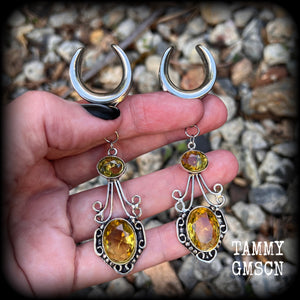 Citrine gauged earrings Gemstone body jewelry Gemstone ear hangers 19mm ear weights Tunnel dangles Gemstone ear weights 