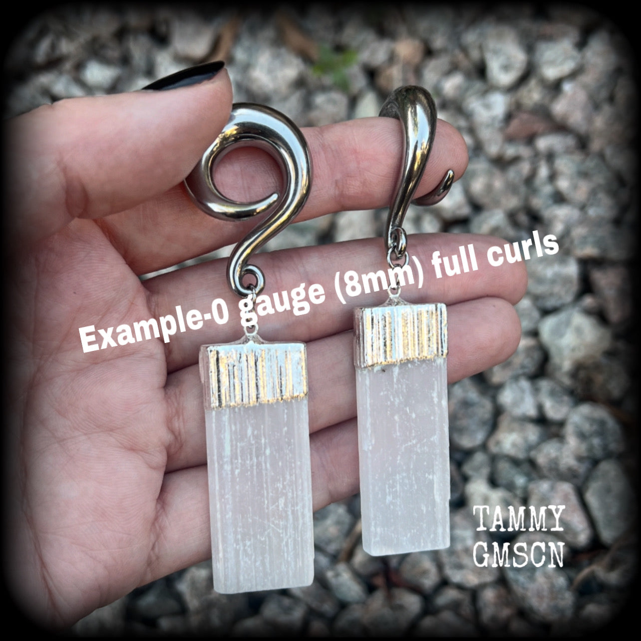 Selenite gauged earrings-Gemstone ear weights