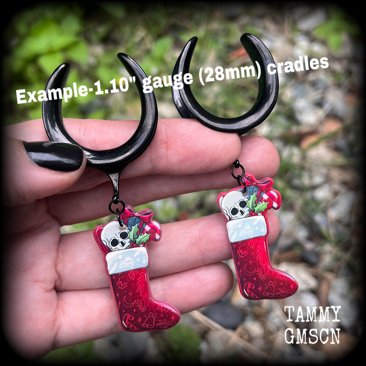 Gothic Santa stocking earrings-Christmas earrings