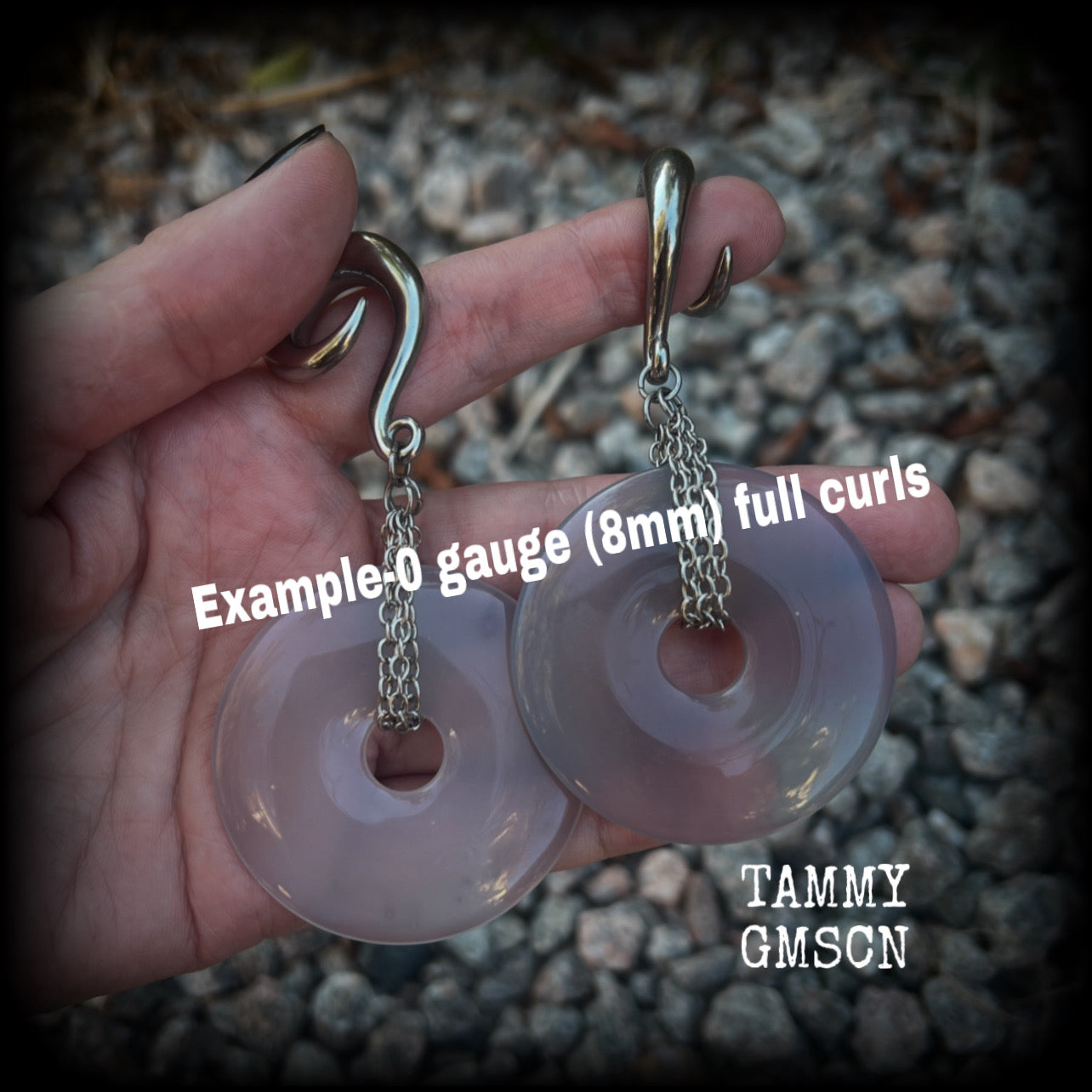 Grey agate ear weights-Gemstone ear hangers