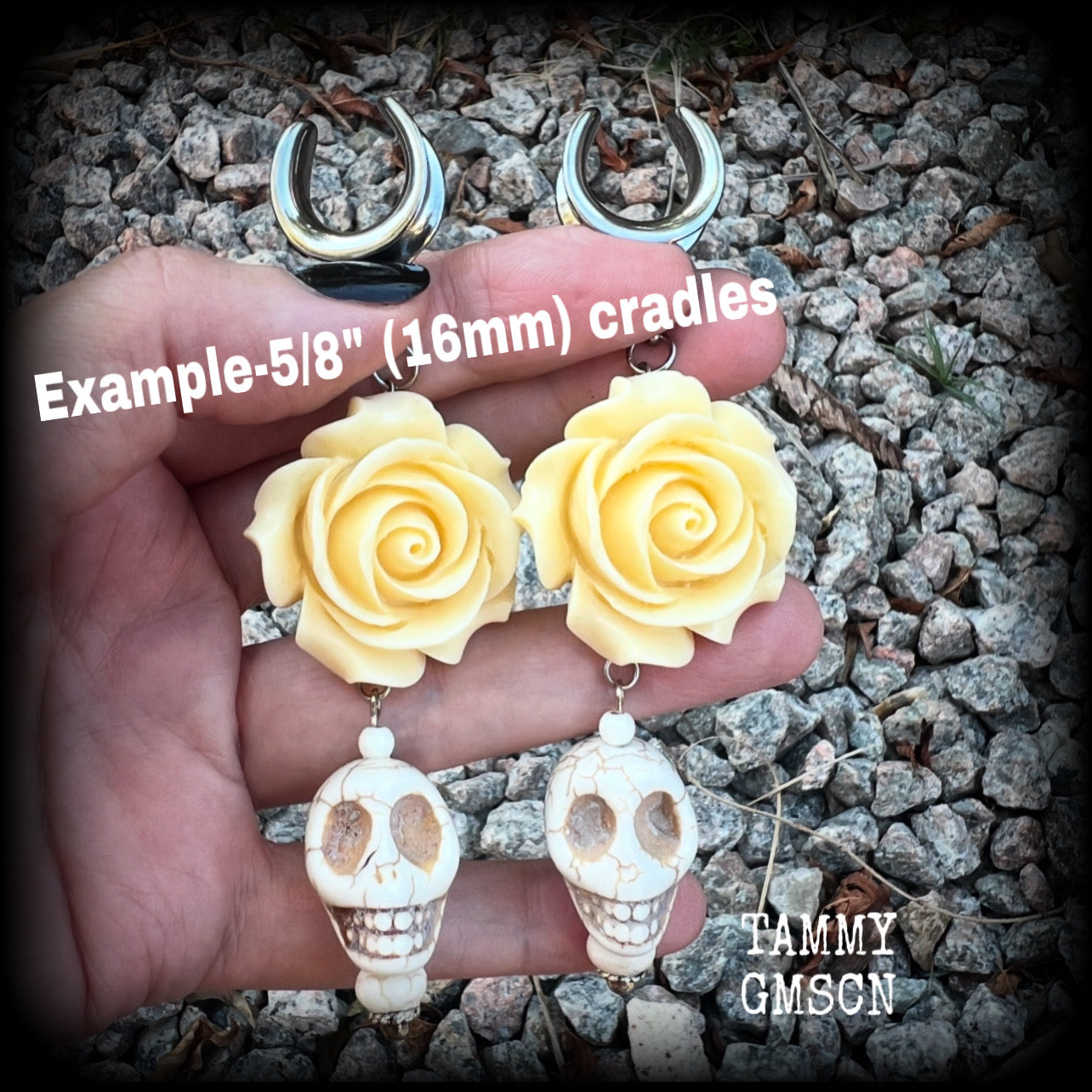 Day of the Dead skulls and roses ear weights-Los Muertos ear hangers