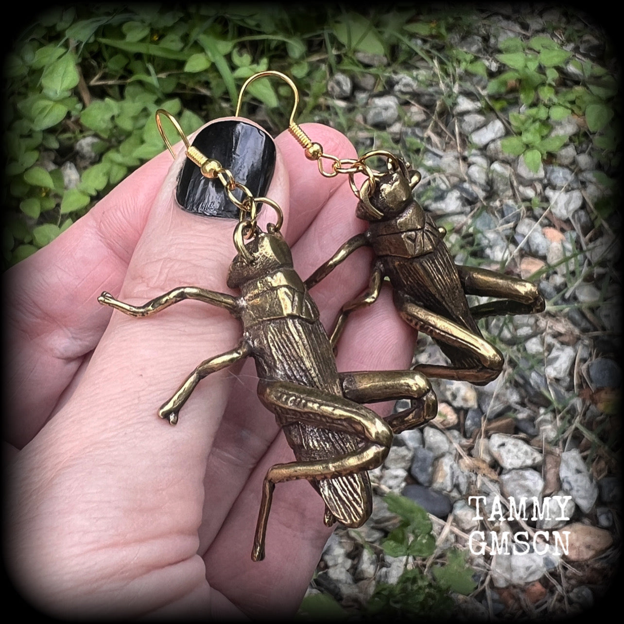 Cricket earrings Crickets earrings Bugs earrings Statement earrings Insect earrings Pierced ears Ear hangers Stretched lobes Gauged earrings Moss goth Cottagecore Entomology Curiosities Bugs and insects Whimsygoth Whimsigoth Forestcore Forestpunk