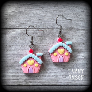 Gingerbread house earrings-Yule earrings