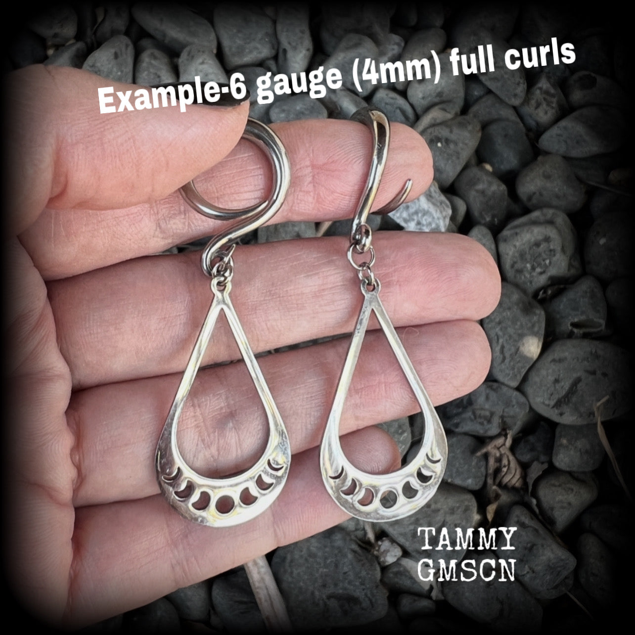 Moon phases tear drop gauged earrings-Moon phase ear gauges