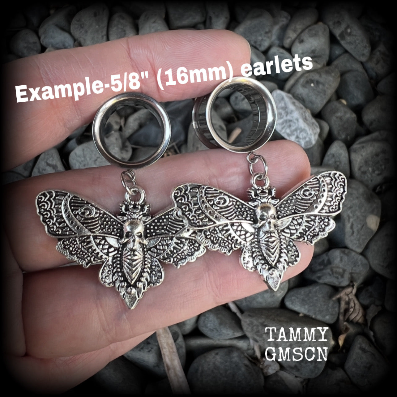 Deathshead moth tunnel earrings-Moss goth insect tunnel dangles