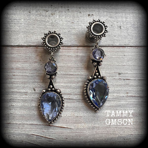 Blue topaz gauged earrings Gemstone tunnel earrings Gemstone ear weights Ear hangers Boho ear jewellery 