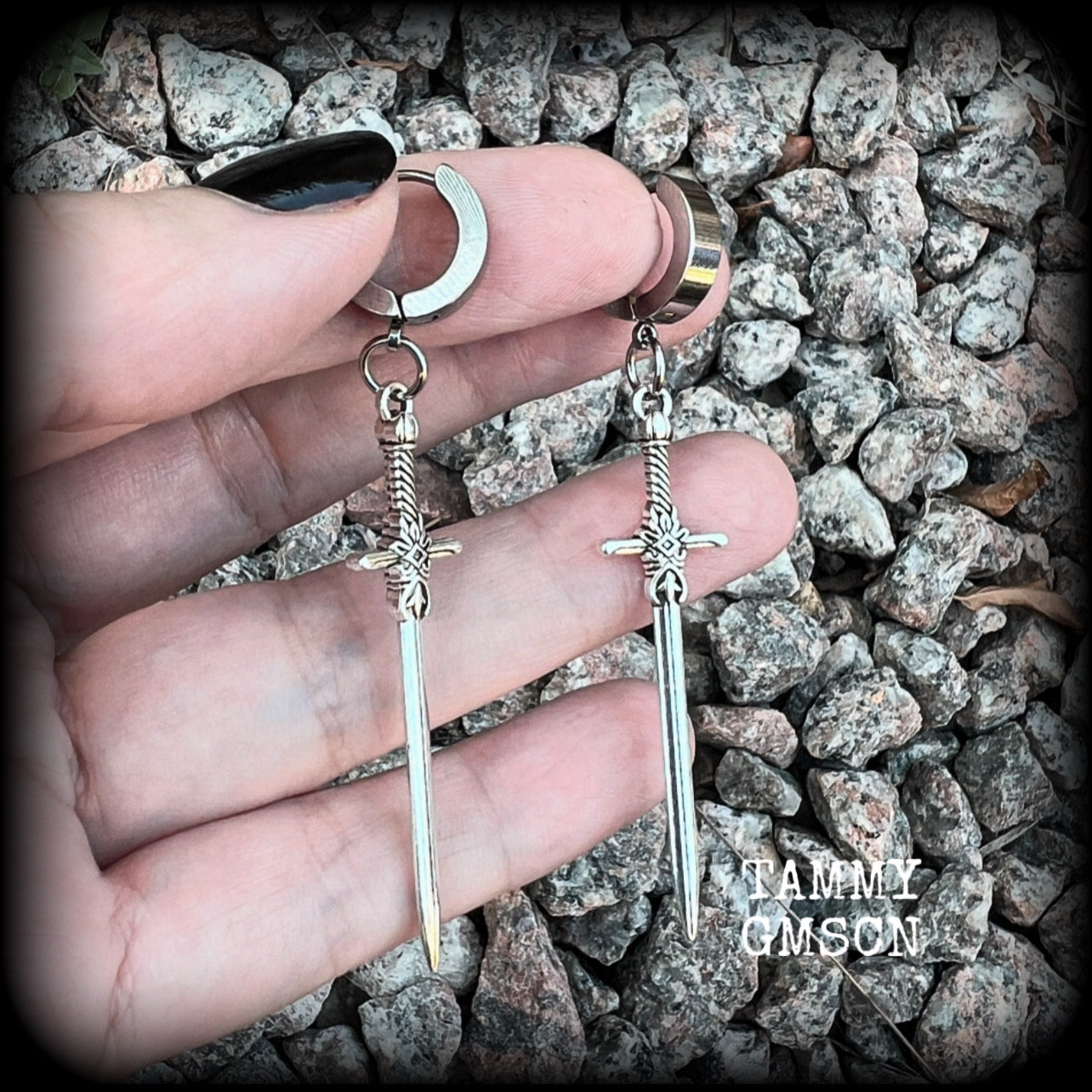 Sword huggies earrings-Ace of swords ear cuffs earrings