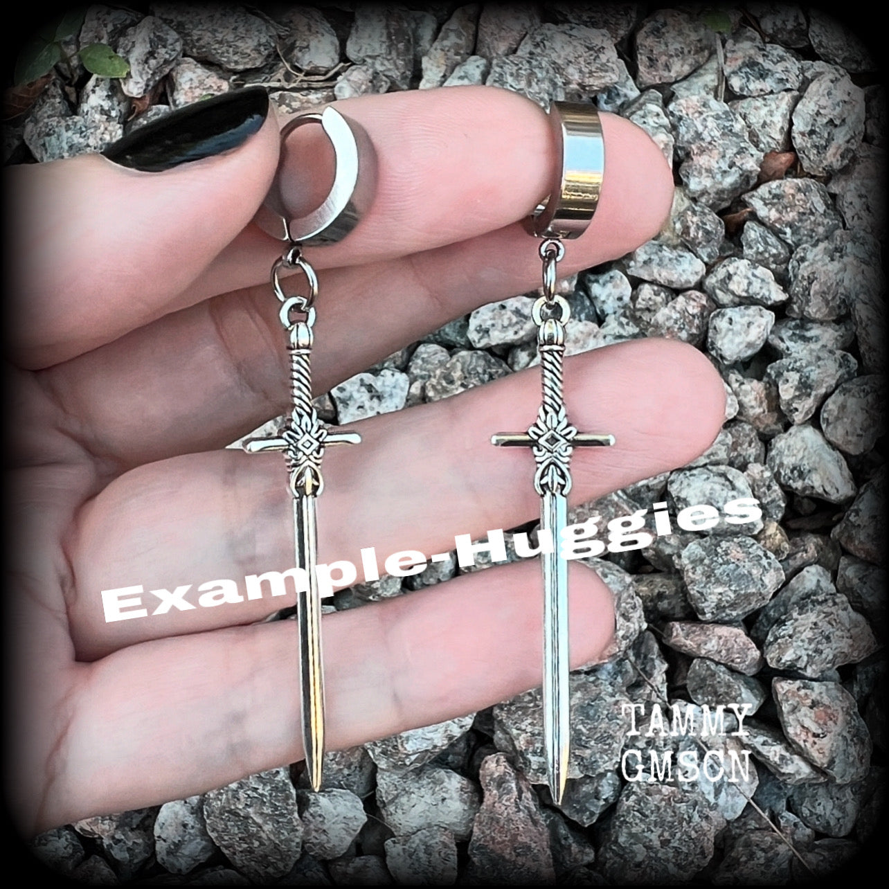 Sword huggies earrings-Ace of swords ear cuffs earrings