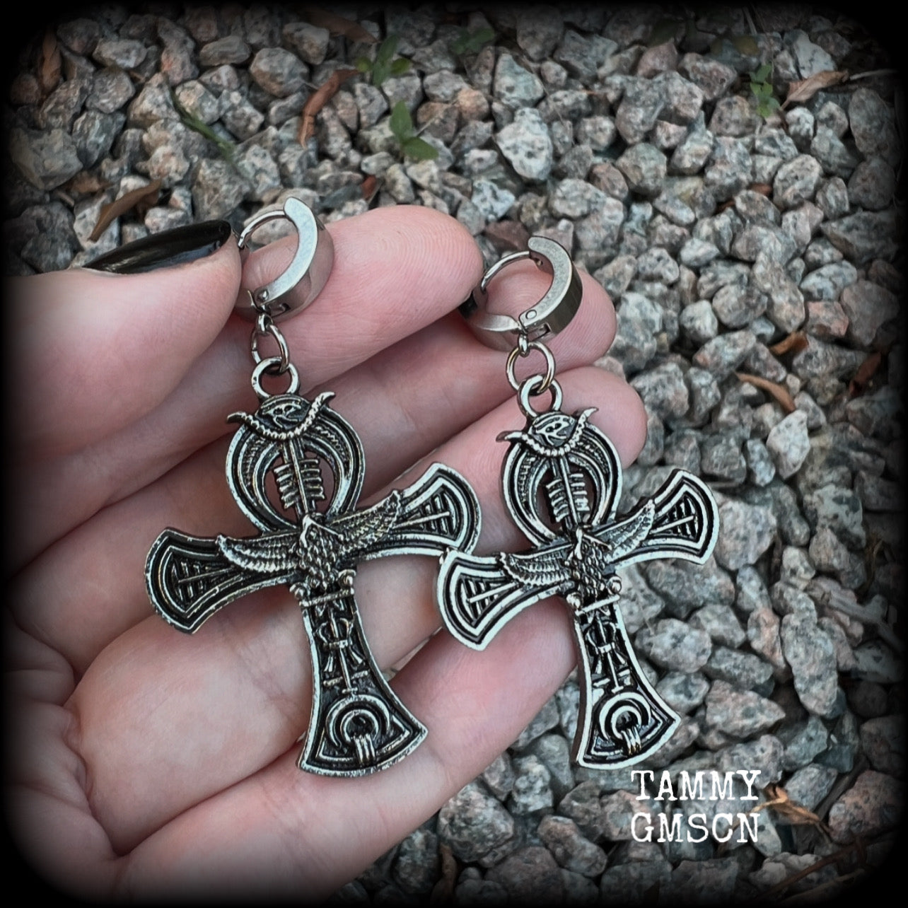 Egyptian ankh huggies earrings-Egyptian cross earrings