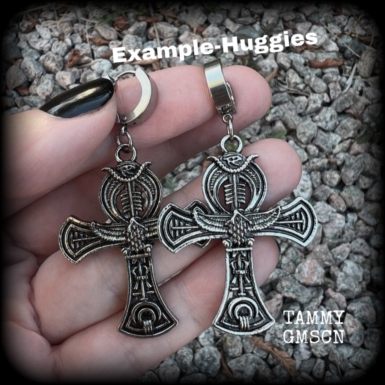 Egyptian ankh huggies earrings-Egyptian cross earrings