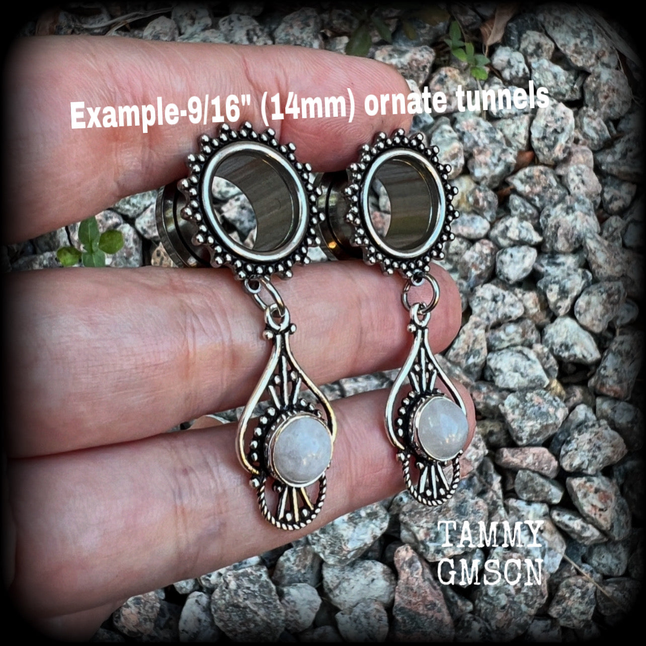Rainbow moonstone tunnel earrings-Boho gauges
