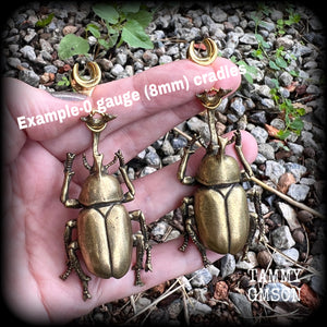 Brass beetle ear hangers Insect ear weights Rhinoceros beetle ear weights Elephant beetle 6mm 8mm 10mm 12mm 14mm 16mm 19mm 22mm 25mm 28mm 30mm Stretched ears Stretched lobes Insect earrings Bugs earrings Cottagecore earrings Fairycore earring