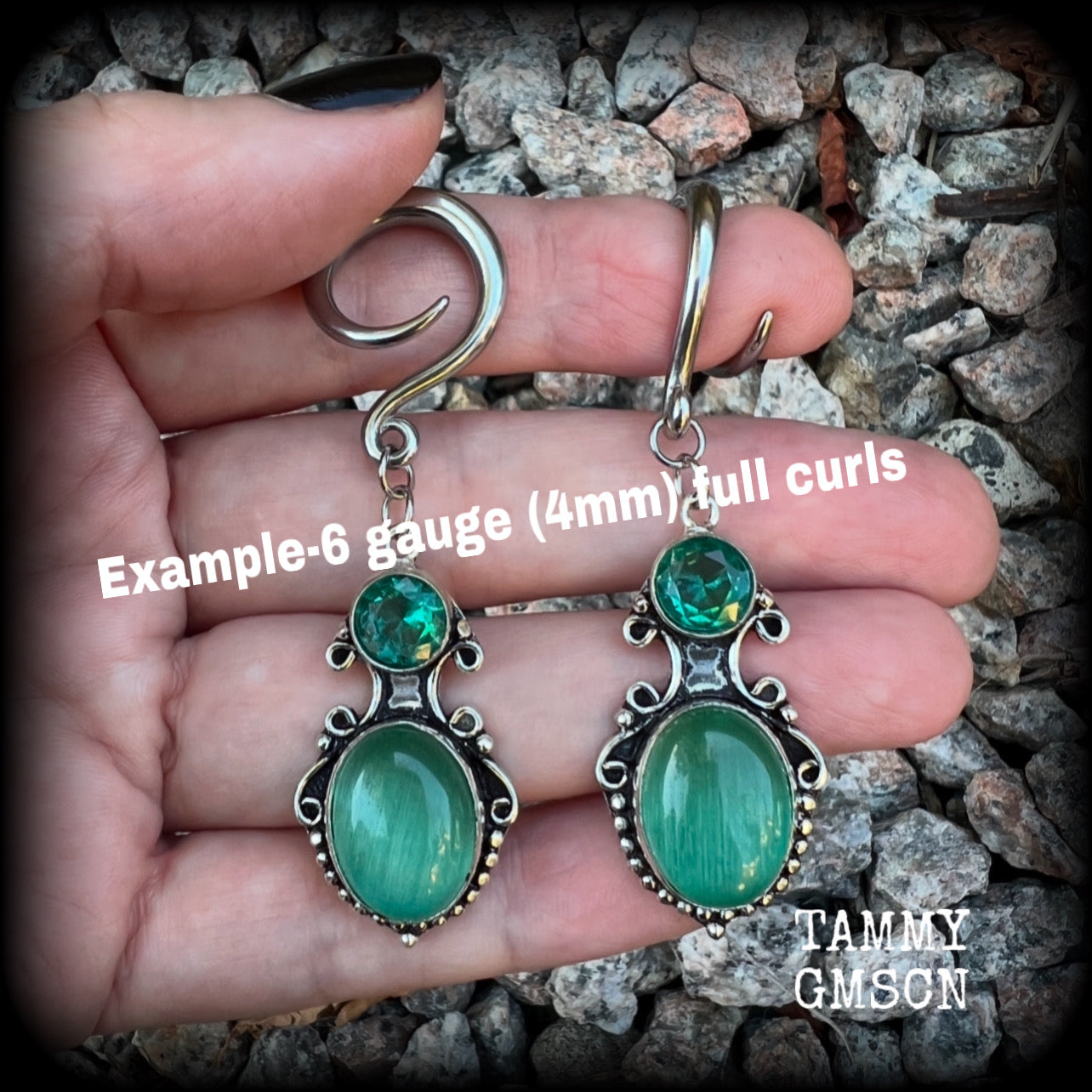 Green topaz gauged earrings-Gemstone ear hangers