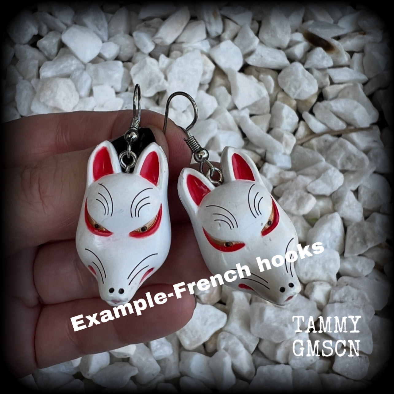 Japanese komendo fox mask earrings-White kitsune earrings