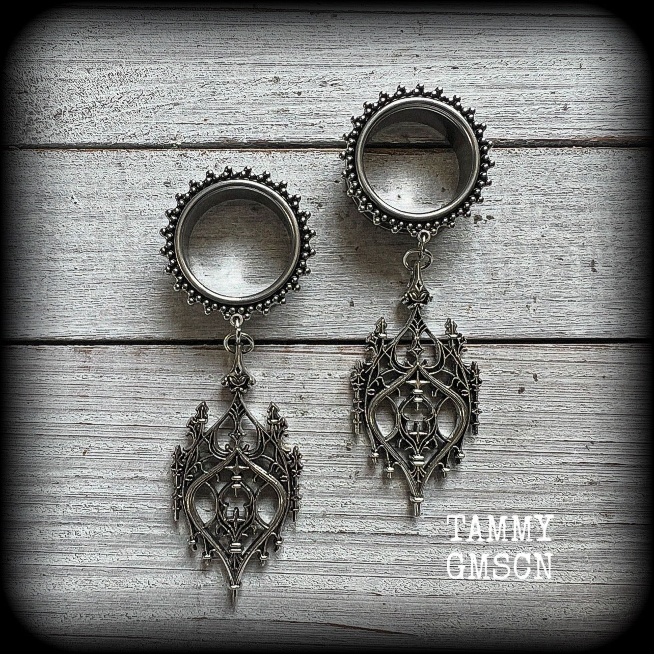 Gothic arch tunnel earrings-Gothic cathedral ear gauges