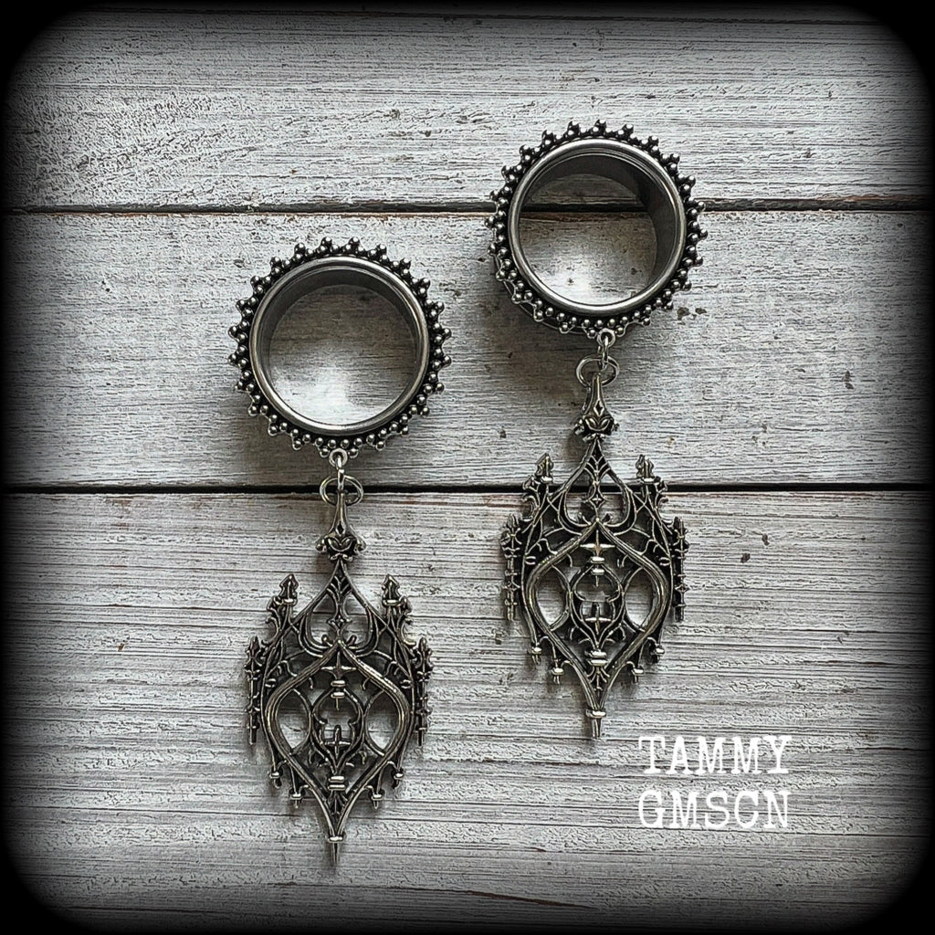 Gothic arch tunnel earrings-Gothic cathedral ear gauges