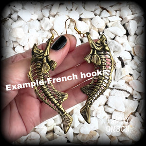 Barracuda skeleton earrings-Fish skeleton ear hangers