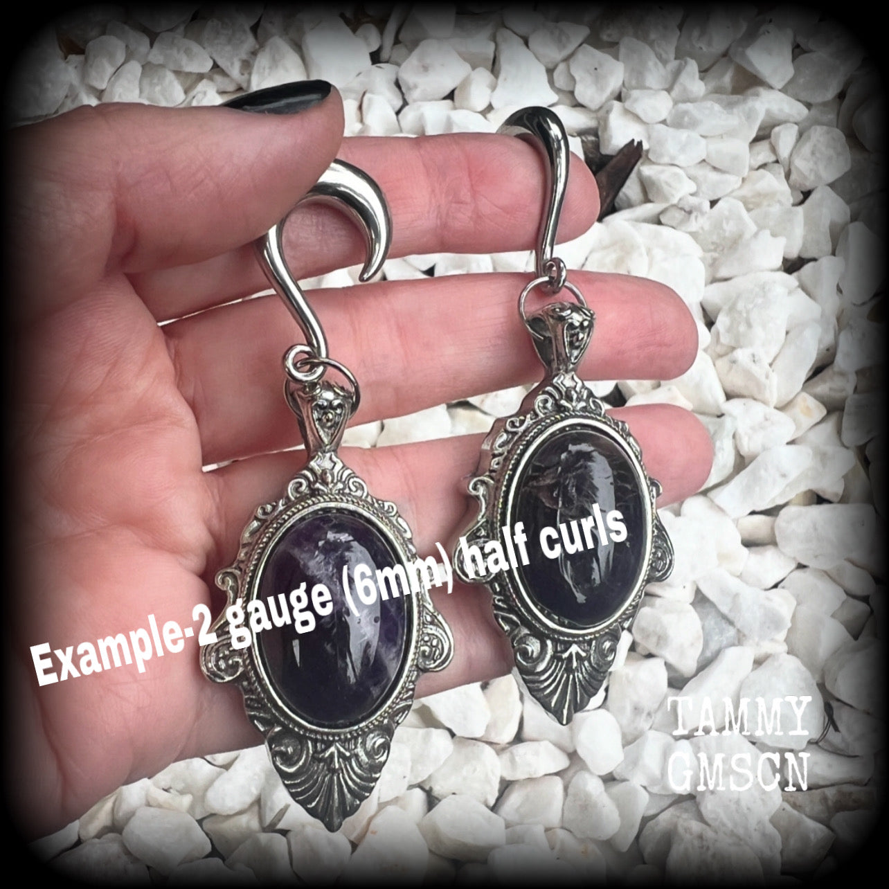 Amethyst ear gauges-Gemstone gauged earrings