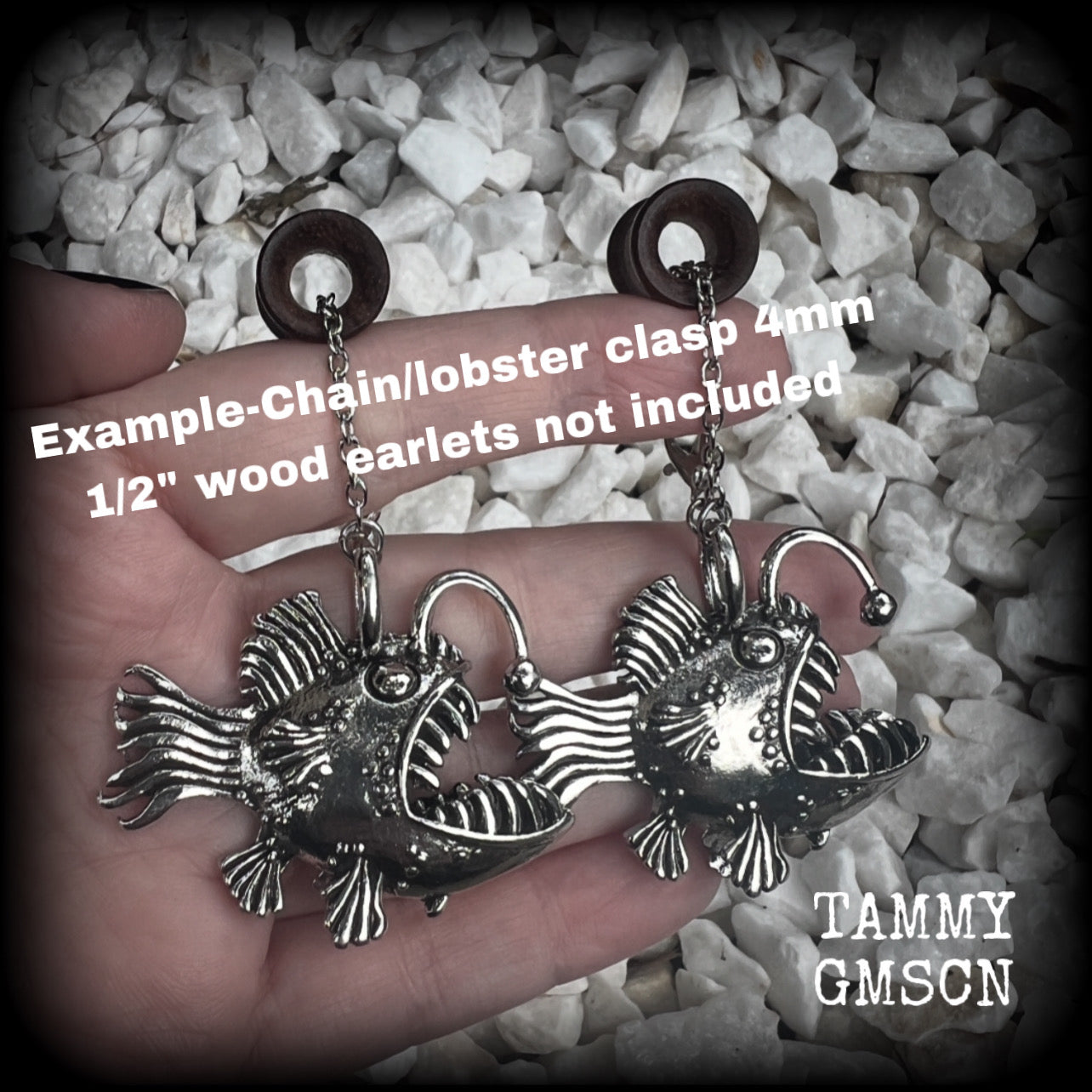 Angler fish earrings-Black seadevil earrings