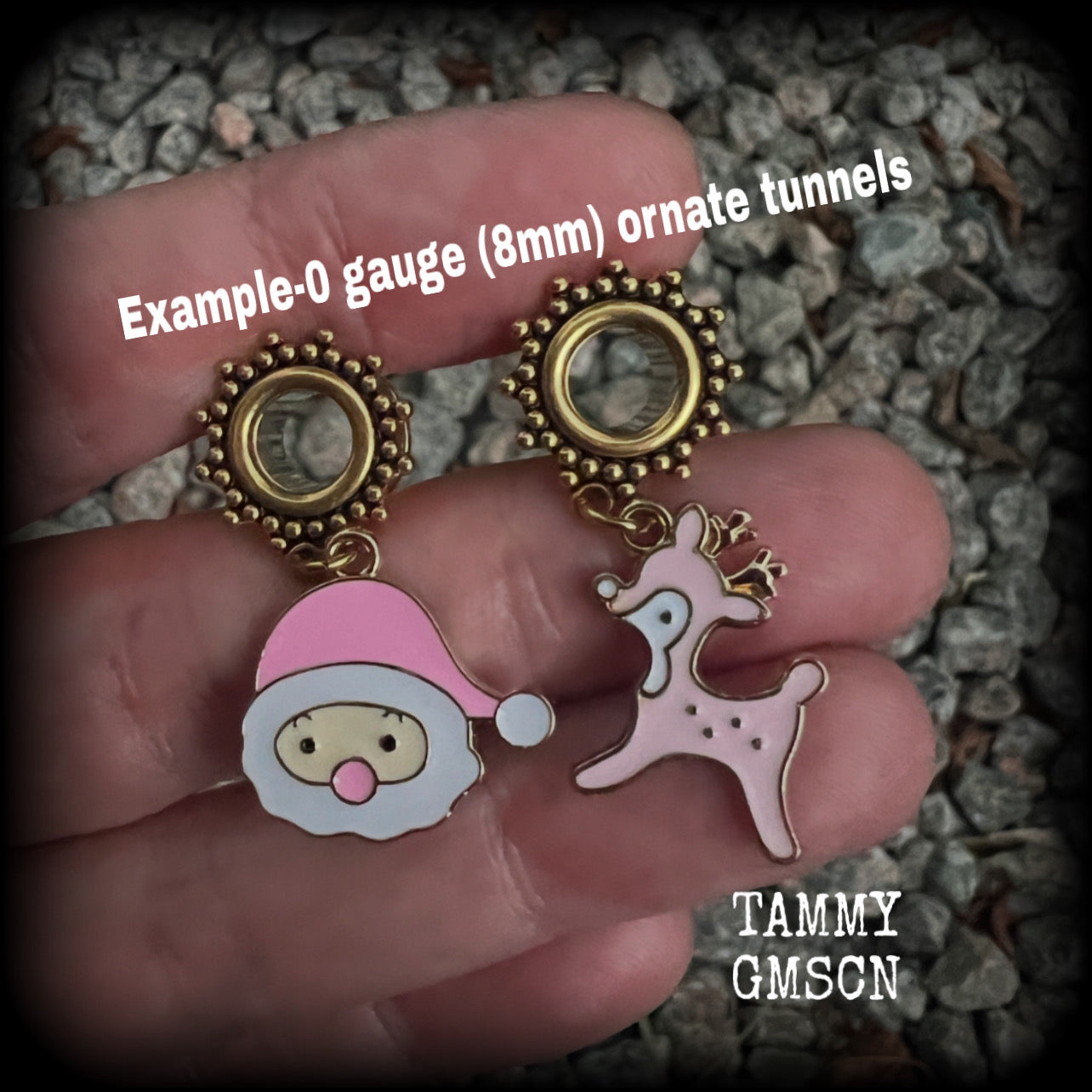 Pink reindeer tunnel earrings-Santa Claus christmas earrings