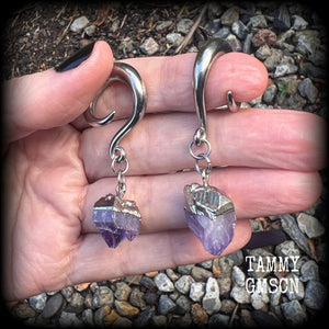 Amethyst earrings for stretched lobes Gemstone ear hangers Amethyst ear weights Ear gauges Gemstone body jewellery 