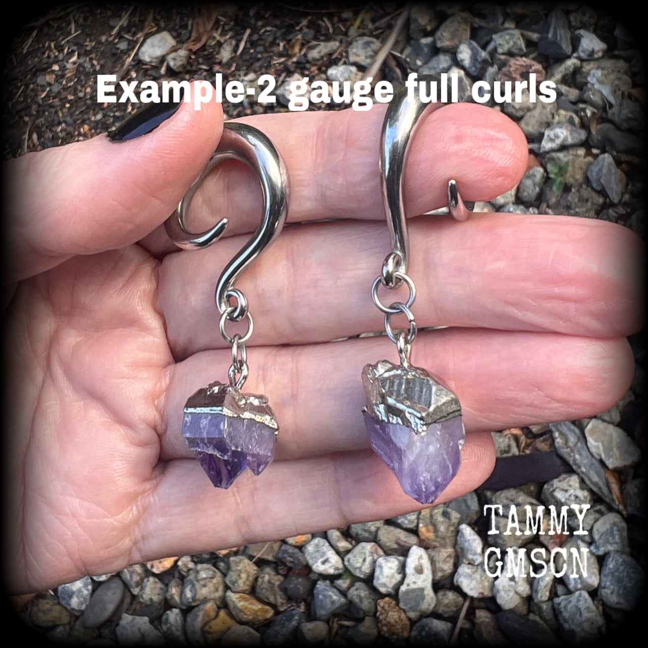 Amethyst earrings for stretched lobes Gemstone ear hangers Amethyst ear weights Ear gauges Gemstone body jewellery 