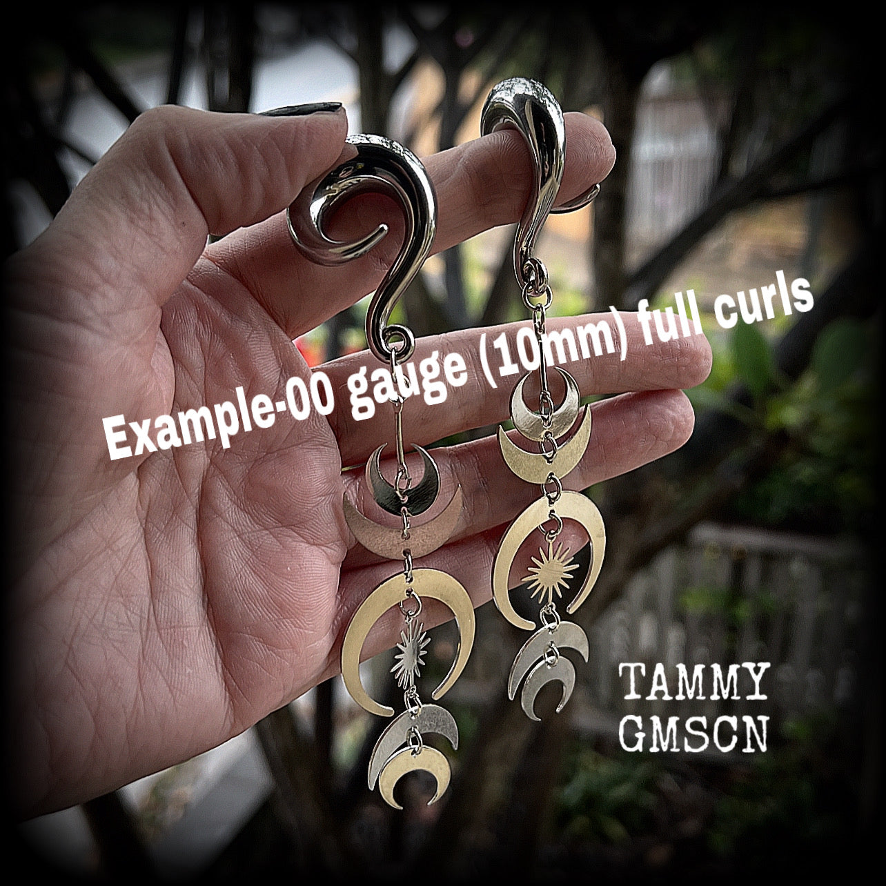 Crescent moon ear hangers-Occult gauged earrings