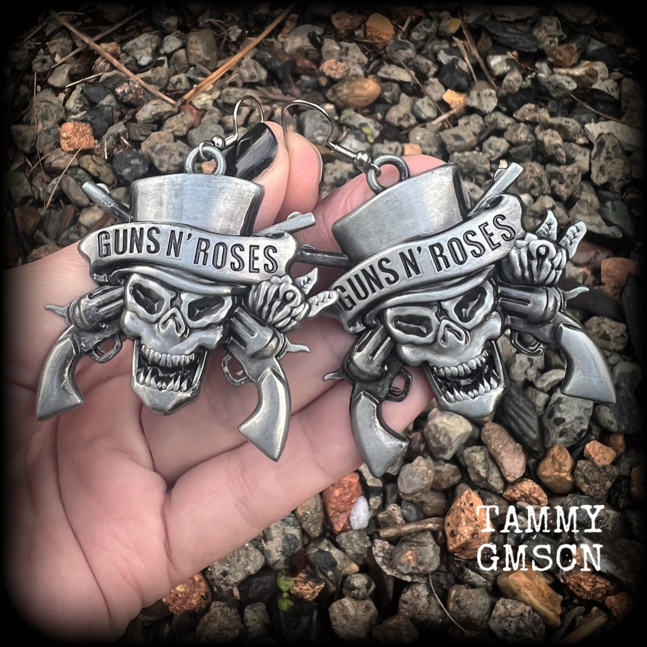 Guns N’ Roses earrings Heavy metal earrings Punk earrings Metal jewelry Earrings for pierced ears and stretched lobes