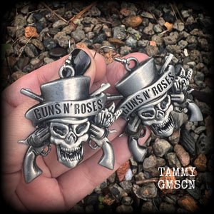 Guns n’ Roses earrings Heavy metal earrings Punk earrings Metal jewelry Earrings for pierced ears and stretched lobes