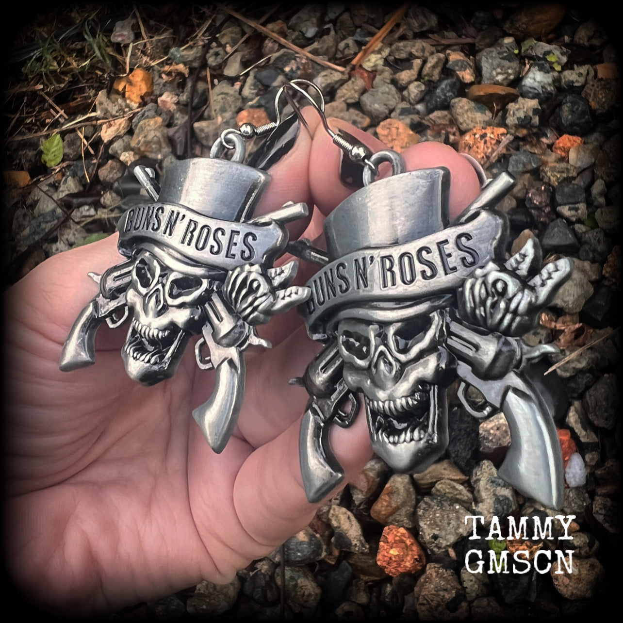 Guns n’ Roses earrings Heavy metal earrings Punk earrings Metal jewelry Earrings for pierced ears and stretched lobes