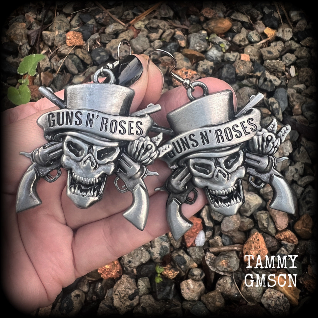 Guns n’ Roses earrings Heavy metal earrings Punk earrings Metal jewelry Earrings for pierced ears and stretched lobes