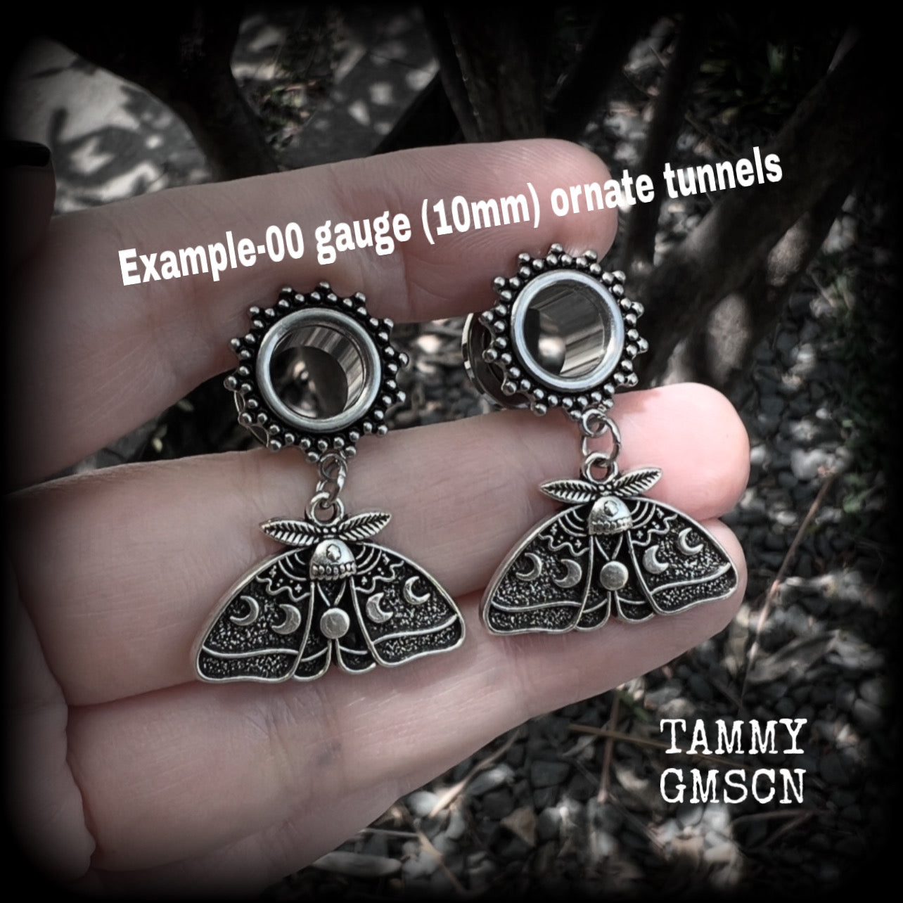 Moth and moon tunnel earrings-Luna moth ear gauges