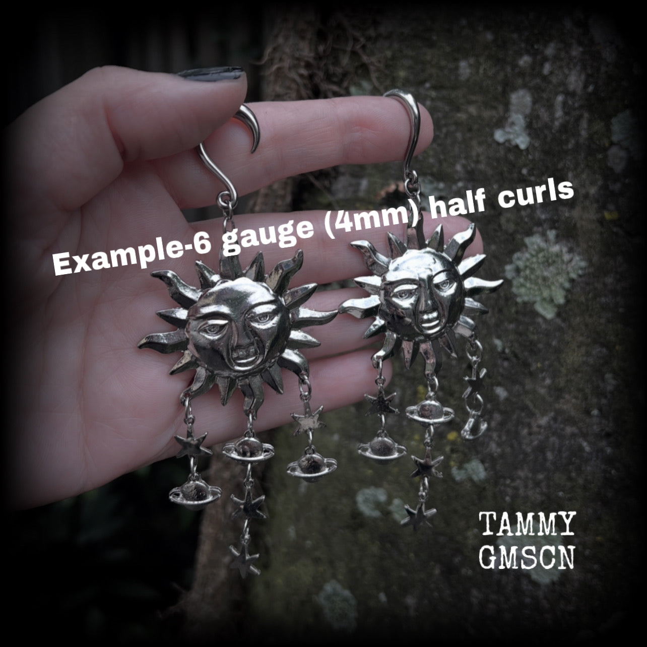 Celestial folk horror sun god earrings-Esoteric sun and stars ear weights