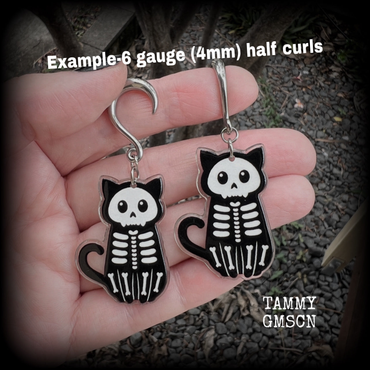 Skeleton cat gauged earrings-Halloween ear gauges